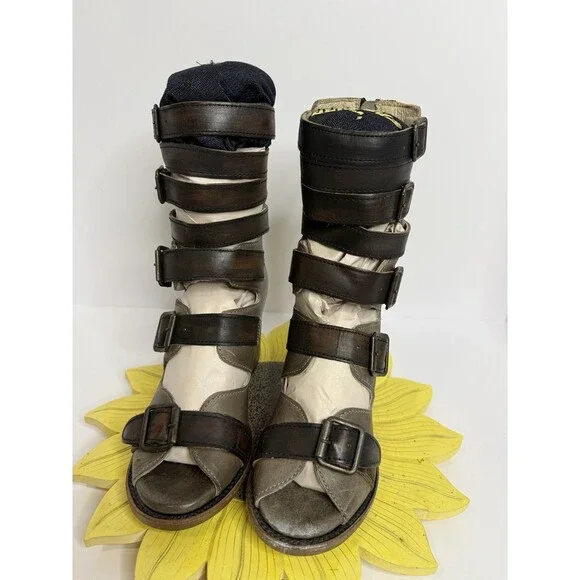 Freebird by Steven Bond Shoes Womens Sz 7 Brown Leather Buckle Heels NEW IN BOX
